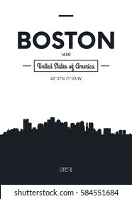 Poster city skyline Boston, Flat style vector illustration