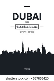 Poster city skyline Dubai, Flat style vector illustration