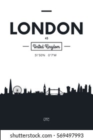 Poster city skyline London, Flat style vector illustration