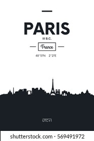 Afiche de la ciudad de París, ilustración vectorial de estilo plano