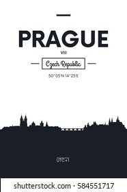 Poster city skyline Prague, Flat style vector illustration