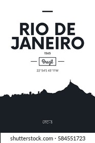Poster city skyline Rio de Janeiro, Flat style vector illustration
