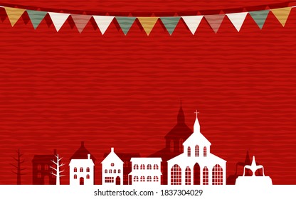 Poster of the cityscape with garland and church