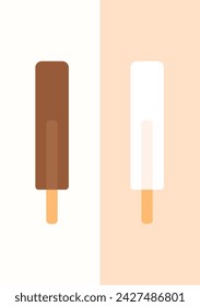 Poster classic children's ice cream. one chocolate and one milk ice cream. Vector illustration. Divided in 2 parts. 