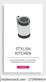 A poster with a classic kettle with a stove in a classic style on a white background. An element of the kitchen interior for a simple style. Stylish vector illustration.