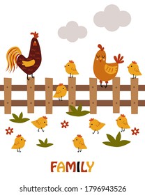 poster with cock and chicken - vector illustration, eps