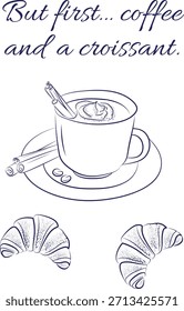 Póster Café con croissants para el desayuno 