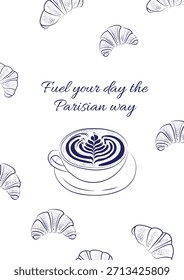 Póster Café con croissants para el desayuno