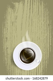 Poster with a coffee cup. Place for your text.  Love design. Valentine's Day card.