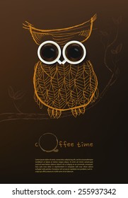 Poster with a coffee cup. Vector,Owl coffee concept.