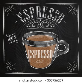 Poster-Kaffeespresso im Vintage-Stil mit Kreide auf der Tafel