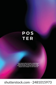 Poster collection with abstract colorful gradient sphere. Glowing vibrant liquid gradient shape on dark background. Design template for flyer, social media, banner, placard. Vector illustration