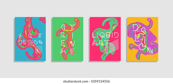 Poster with colorful bright liquid ink. Modern style trends template for banner, card, poster, identity,web design.