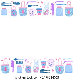 Poster with colorful doodle zero waste icons and space for text.