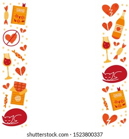 Poster with colorful doodles and space for text on white background. Anti Valentine's day concept.