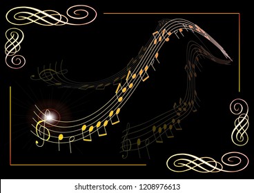 A poster with colorful notes waving on black background - Vector