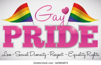 Poster with colorful rainbow pennants and some precepts to celebrate Gay Pride.