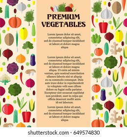 Poster with colorful vegetables. Template for packaging, cards, posters, menu. Vector stock illustration.