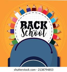 Bolsa de colores de póster de vuelta a la ilustración del vector escolar