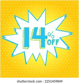 poster comic style vector illustration with 14% off