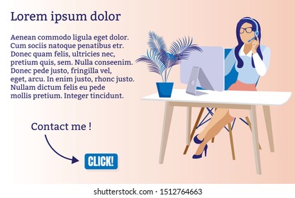 Poster Communication Skills Development Cartoon. Operator Develops Computer Skills.  Vector Illustration.