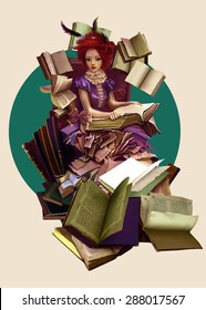 Poster composition with a girl and books