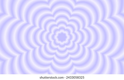 Poster with concentric purple flowers in blurry style. Trendy y2k pattern with gradient aura effect. Trippy psychedelic wallpaper design. Aesthetic background with hypnotic effect. Vector illustration