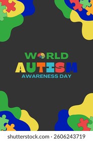 Poster concept World Autism Awareness Day with puzzle pieces and abstract illustration. Banner or background vector design template. Psychological concept of Autistic children.