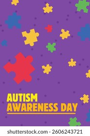 Poster concept World Autism Awareness Day with puzzle pieces illustration. Banner or background vector design template. Psychological concept of Autistic children.