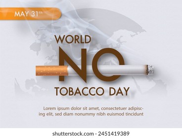 Poster Concept of World No Tobacco Day in 3d and paper cut style and example texts on global and white background. 