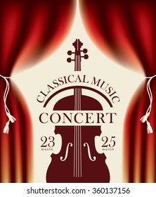 poster for a concert of classical music with a stage and backstage and violin