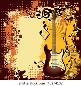 poster for concert, guitar and note