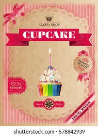 Poster of confectionery bakery with cupcakes