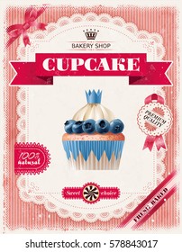Poster of confectionery bakery with cupcakes