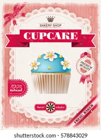 Poster of confectionery bakery with cupcakes