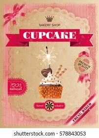 Poster of confectionery bakery with cupcakes