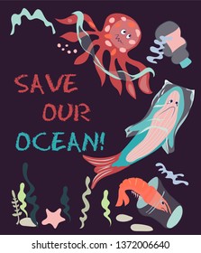 Poster Containing Call Save Ocean Plastic Stock Vector (Royalty Free ...