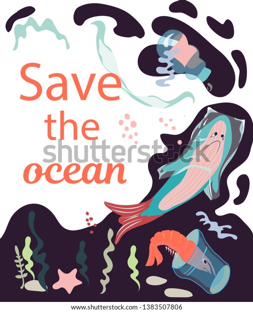 Poster Containing Call Save Ocean Plastic Stock Vector (Royalty Free ...