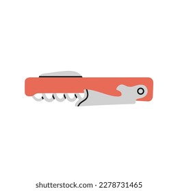Poster with a corkscrew, knife - bartender tool. Hand drawn vector illustration isolated on white background. Icon. Cocktail shaker bar equipment. Party concept