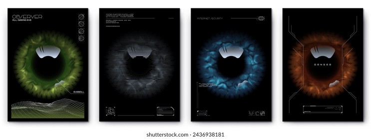 Poster córnea tecnología de ojos del futuro estilo moderno cyberpunk Vector aislado sobre fondo negro