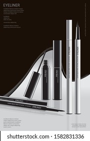 Poster Cosmetic Eyeliner with Packaging Vector Illustration