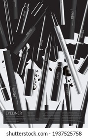 Poster Cosmetic Eyeliner with Packaging Vector Illustration