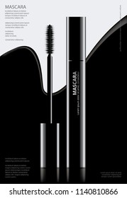 Poster Cosmetic Mascara with Packaging Vector Illustration