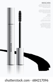 Poster Cosmetic Mascara with Packaging Vector Illustration