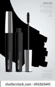 Poster Cosmetic Mascara with Packaging Vector Illustration