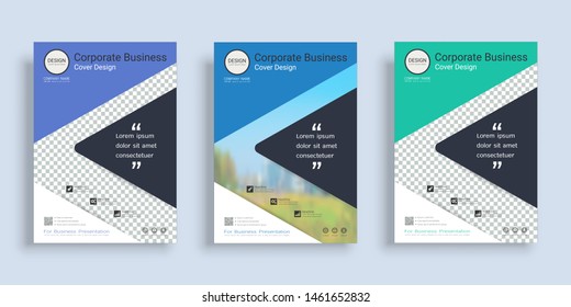 Poster cover book design template in A4 layout with space for photo background, 3 Color ways included, Use for annual report, proposal, portfolio, brochure, flyer, leaflet, catalog, magazine, booklet.