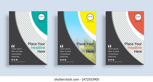 Poster cover book design template in A4 layout with space for photo background, 3 Color ways included, Use for annual report, proposal, portfolio, brochure, flyer, leaflet, catalog, magazine, booklet.