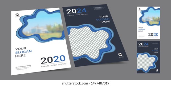 Poster cover book design template in A4 layout with space for photo background, Cmyk 2 tone color suitable for annual report, proposal, portfolio, brochure, flyer, leaflet, catalog, magazine, booklet.