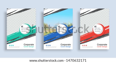 Poster cover book design template in A4 layout with space for photo background, 3 Color ways included, Use for annual report, proposal, portfolio, brochure, flyer, leaflet, catalog, magazine, booklet.