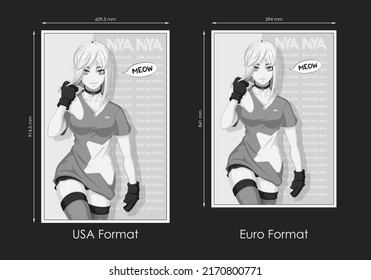 Poster Or Cover Design In Anime Manga Style And Font Background With Famous Word, Cute Character Design